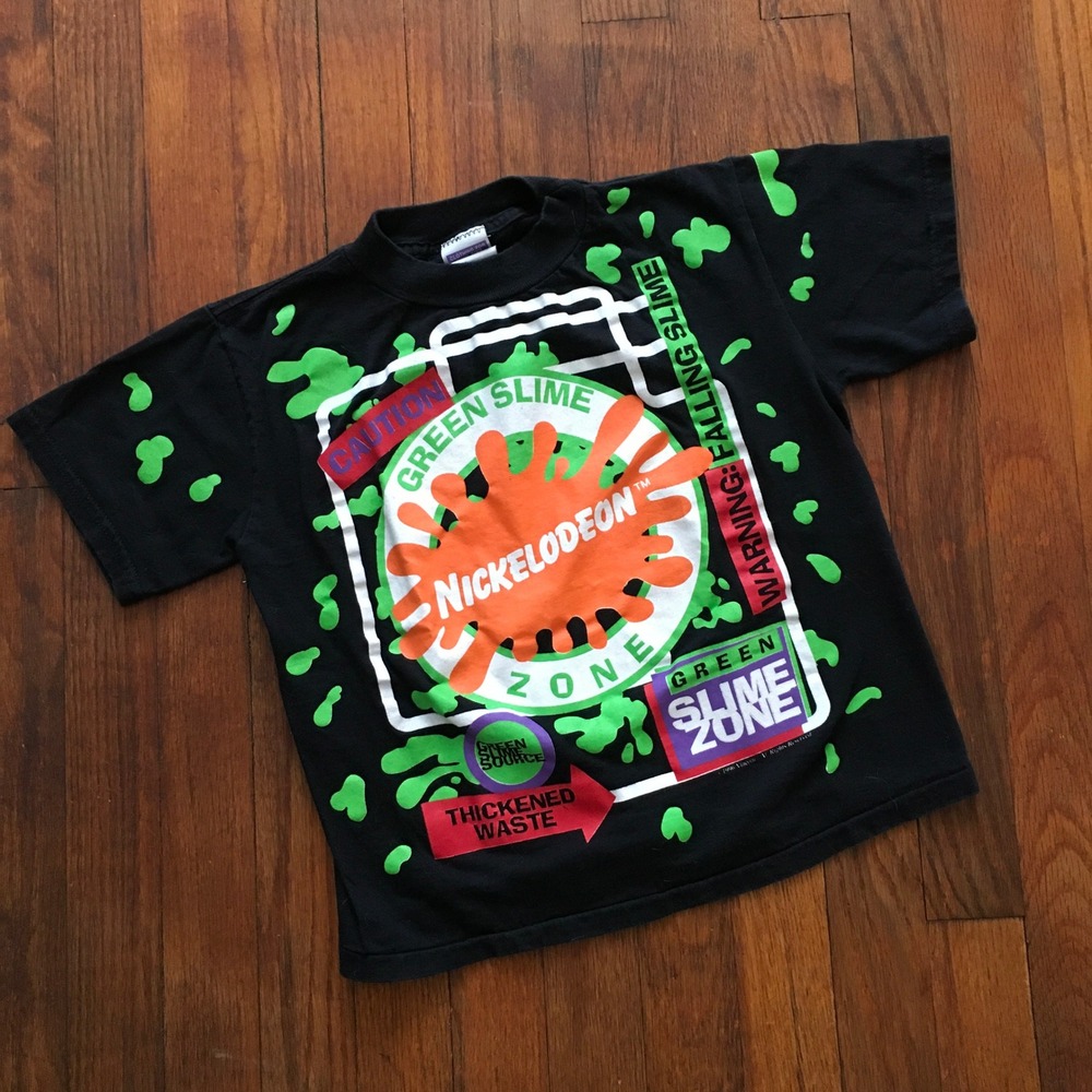 Nickelodeon Vintage 90s Green Slime Zone Splat Graphic T Shirt‎ Youth Sz S Rare